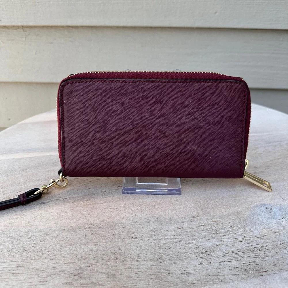 Rebecca Minkoff Molly Metro Zip Around Wristlet Wallet Port Wine Red Saffiano